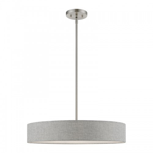 Antique Hardware 4 Light Brushed Nickel with Shiny White Accents Medium Drum Pendant Pendant