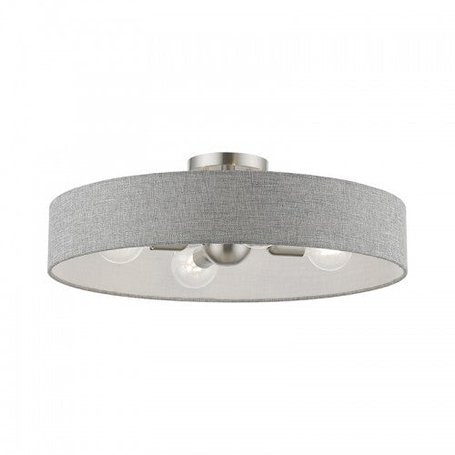 Antique Hardware 4 Light Brushed Nickel with Shiny White Accents Large Semi-Flush Semi Flush