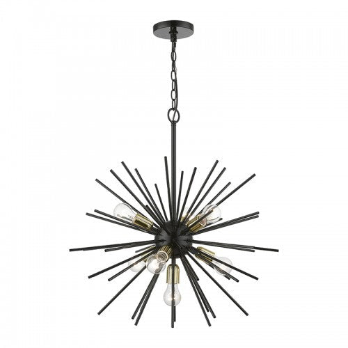 Antique Hardware 7 Light Shiny Black with Polished Brass Accents Pendant Chandelier Chandelier