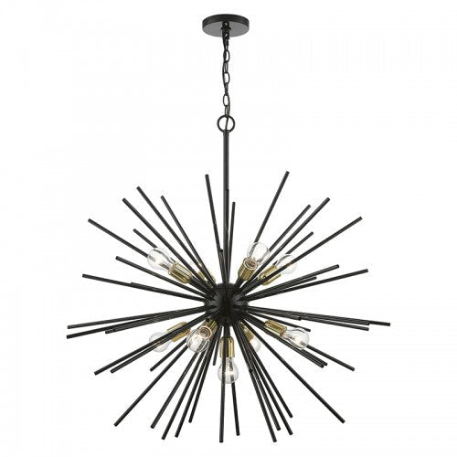 Antique Hardware 9 Light Shiny Black with Polished Brass Accents Foyer Pendant Chandelier Chandelier