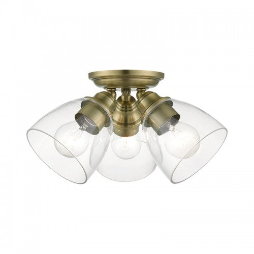 Antique Hardware 3 Light Antique Brass Semi-Flush Semi Flush