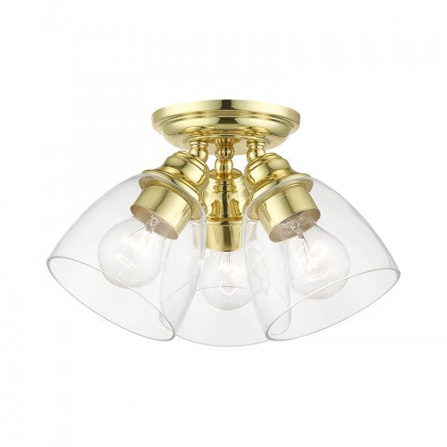 Antique Hardware 3 Light Polished Brass Semi-Flush Semi Flush