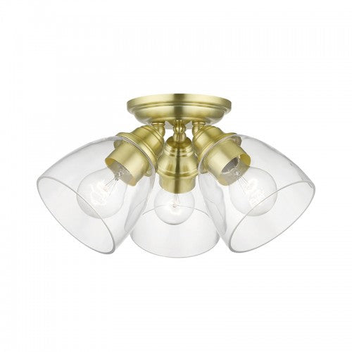 Antique Hardware 3 Light Satin Brass Semi-Flush Semi Flush