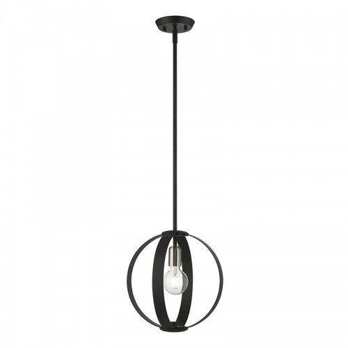 Antique Hardware 1 Light Black Pendant with Brushed Nickel Accents Pendant