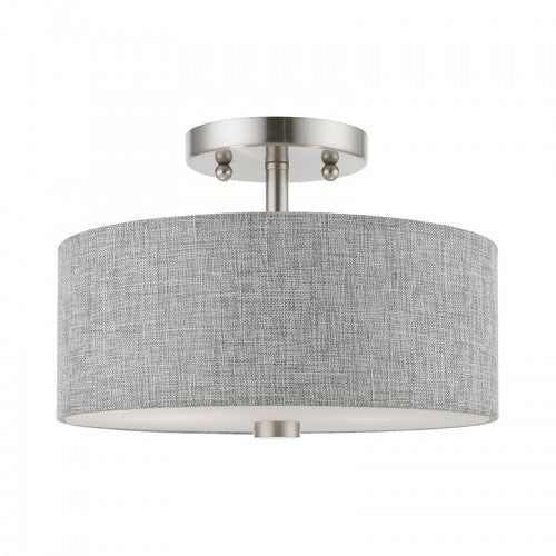 Antique Hardware 2 Light Brushed Nickel with Shiny White Accents Semi-Flush Semi Flush