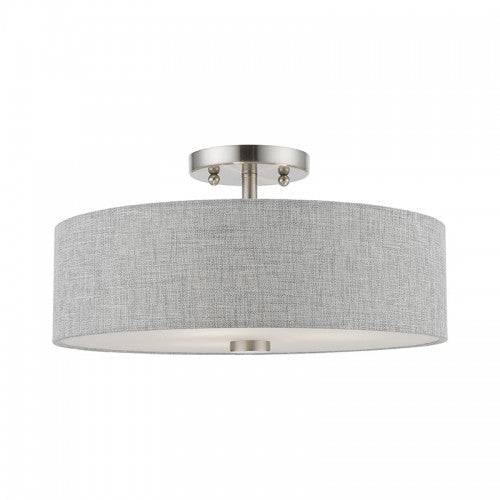 Antique Hardware 3 Light Brushed Nickel with Shiny White Accents Semi-Flush Semi Flush