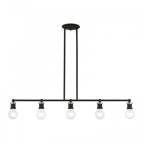 Antique Hardware 5 Light Black with Brushed Nickel Accents Large Linear Chandelier Linear