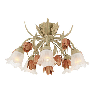 ##Antique Hardware## Southport 5 Light Sage Rose Floral Semi Flush Mount