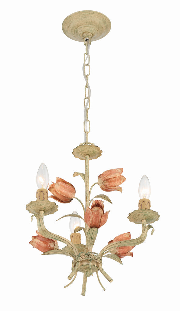 ##Antique Hardware## Southport 3 Light Sage Rose Mini Chandelier