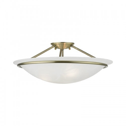 Antique Hardware 3 Light Antique Brass Large Semi-Flush Semi Flush