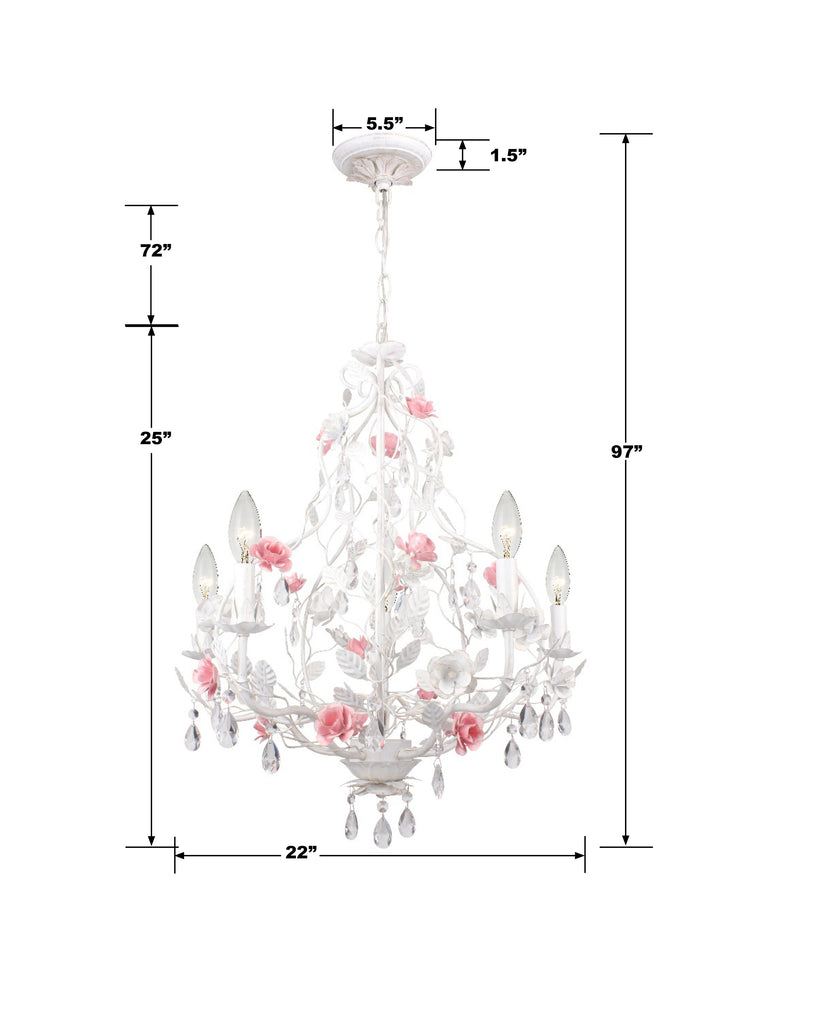 ##Antique Hardware## Lola 5 Light Wet White Chandelier