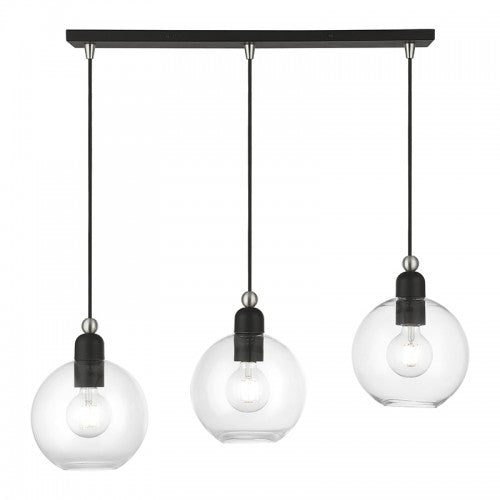 Antique Hardware 3 Light Black with Brushed Nickel Accents Sphere Linear Chandelier Linear