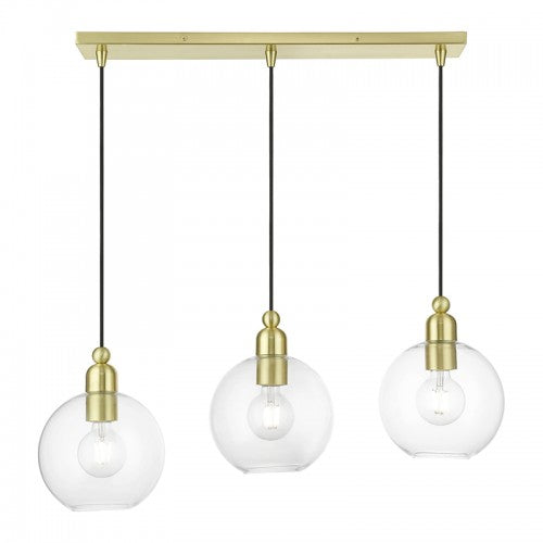 Antique Hardware 3 Light Satin Brass Sphere Linear Chandelier Linear