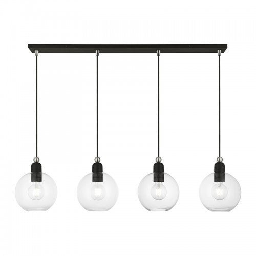 Antique Hardware 4 Light Black with Brushed Nickel Accents Sphere Linear Chandelier Linear