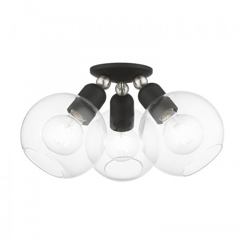 Antique Hardware 3 Light Black with Brushed Nickel Accents Sphere Semi-Flush Semi Flush