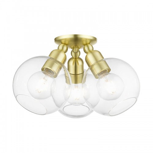 Antique Hardware 3 Light Satin Brass Sphere Semi-Flush Semi Flush