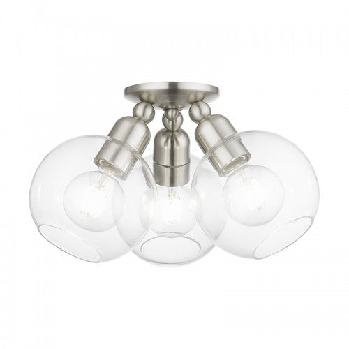 Antique Hardware 3 Light Brushed Nickel Sphere Semi-Flush Semi Flush