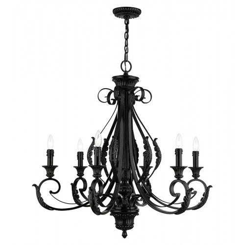 Antique Hardware 6 Light Shiny Black Large Chandelier Chandelier