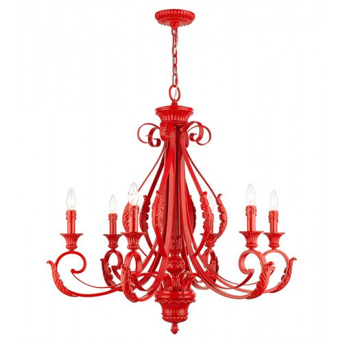 Antique Hardware 6 Light Shiny Red Large Chandelier Chandelier