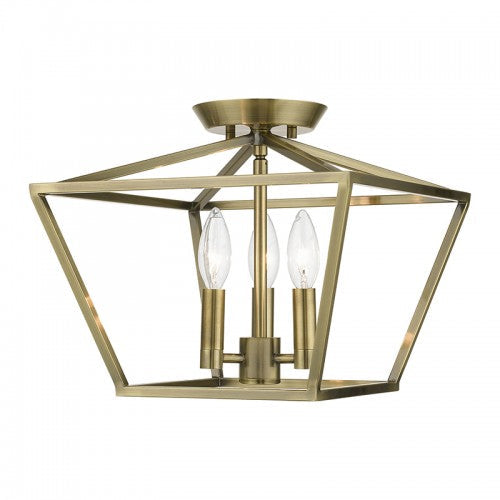 Antique Hardware 3 Light Antique Brass Square Semi-Flush Semi Flush