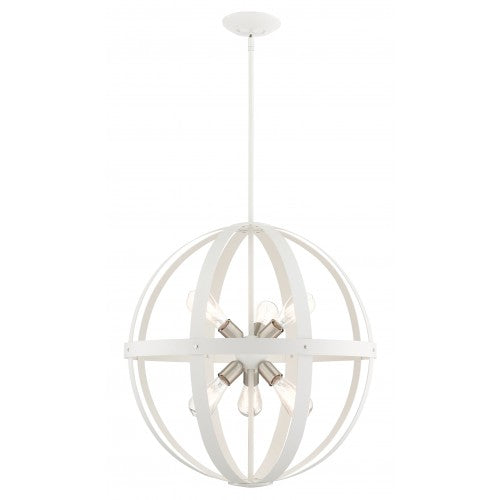 Antique Hardware 6 Light Textured White with Brushed Nickel Finish Cluster Pendant Chandelier Chandelier