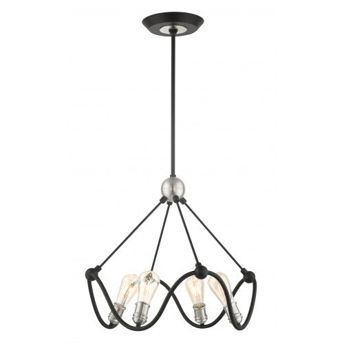 Antique Hardware 4 Light Textured Black with Brushed Nickel Accents Chandelier Chandelier