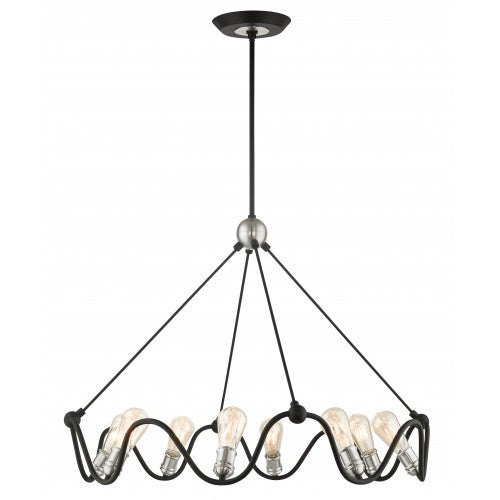 Antique Hardware 8 Light Textured Black with Brushed Nickel Accents Chandelier Chandelier