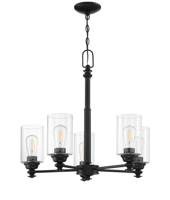 Antique Hardware Dardyn 5 Light Chandelier in Flat Black (Clear Glass) Chandelier