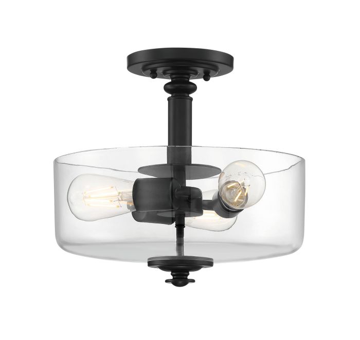 ##Antique Hardware## Dardryn 3 Light Convertible Semi Flush in Flat Black (Clear Glass)