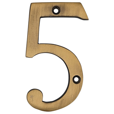 ##Antique Hardware## Open Box Sale Item 4 Inch Tall House Number 5 (Antique Brass Finish)