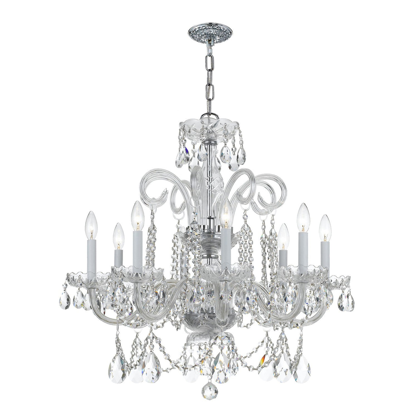 ##Antique Hardware## Traditional Crystal 8 Light Hand Cut Crystal Polished Chrome Chandelier