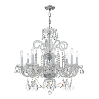 ##Antique Hardware## Traditional Crystal 8 Light Hand Cut Crystal Polished Chrome Chandelier