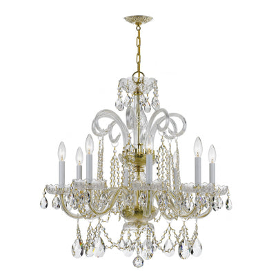 ##Antique Hardware## Traditional Crystal 8 Light Hand Cut Crystal Polished Brass Chandelier