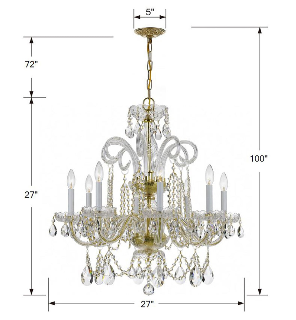 ##Antique Hardware## Traditional Crystal 8 Light Hand Cut Crystal Polished Brass Chandelier