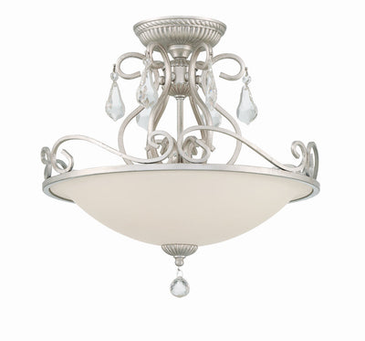 Antique Hardware Ashton 3 Light Hand Cut Crystal Olde Silver Semi Flush Mount Semi Flush