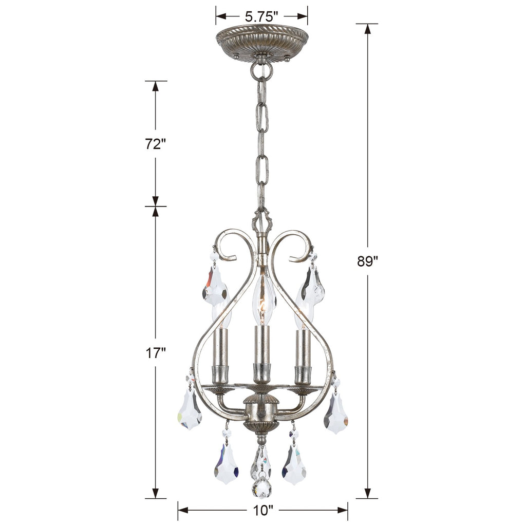 Antique Hardware Ashton 3 Light Swarovski Strass Crystal Olde Silver Mini Chandelier Chandelier