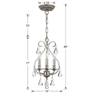 Antique Hardware Ashton 3 Light Swarovski Strass Crystal Olde Silver Mini Chandelier Chandelier