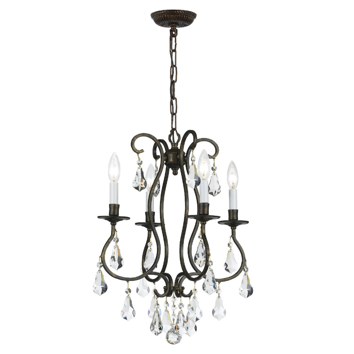 Antique Hardware Ashton 4 Light Hand Cut Crystal English Bronze Mini Chandelier Chandelier