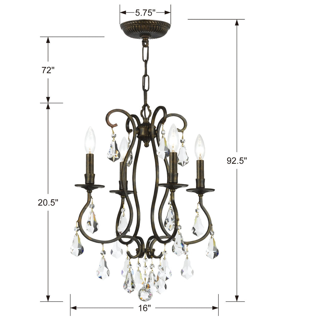 Antique Hardware Ashton 4 Light Hand Cut Crystal English Bronze Mini Chandelier Chandelier