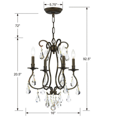 Antique Hardware Ashton 4 Light Swarovski Strass Crystal English Bronze Mini Chandelier Chandelier