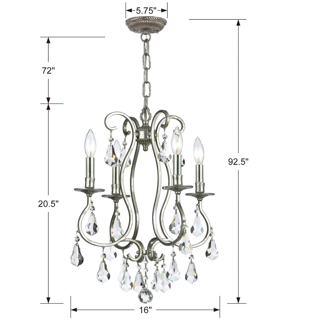 Antique Hardware Ashton 4 Light Swarovski Strass Crystal Olde Silver Mini Chandelier Chandelier