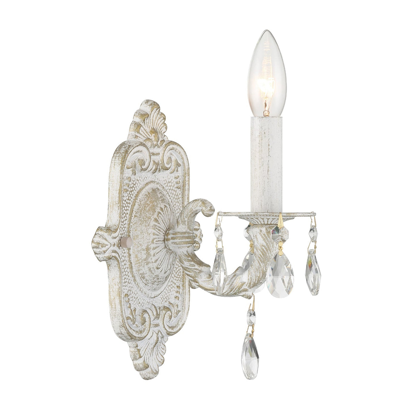 ##Antique Hardware## Paris Market 1 Light Clear Crystal Antique White Sconce