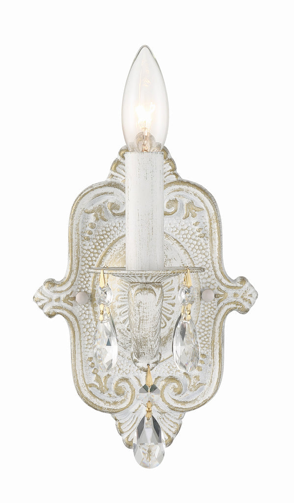 ##Antique Hardware## Paris Market 1 Light Clear Crystal Antique White Sconce