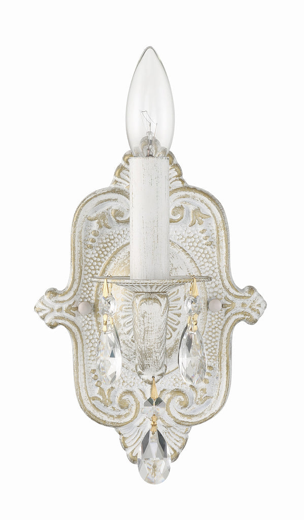 ##Antique Hardware## Paris Market 1 Light Clear Crystal Antique White Sconce