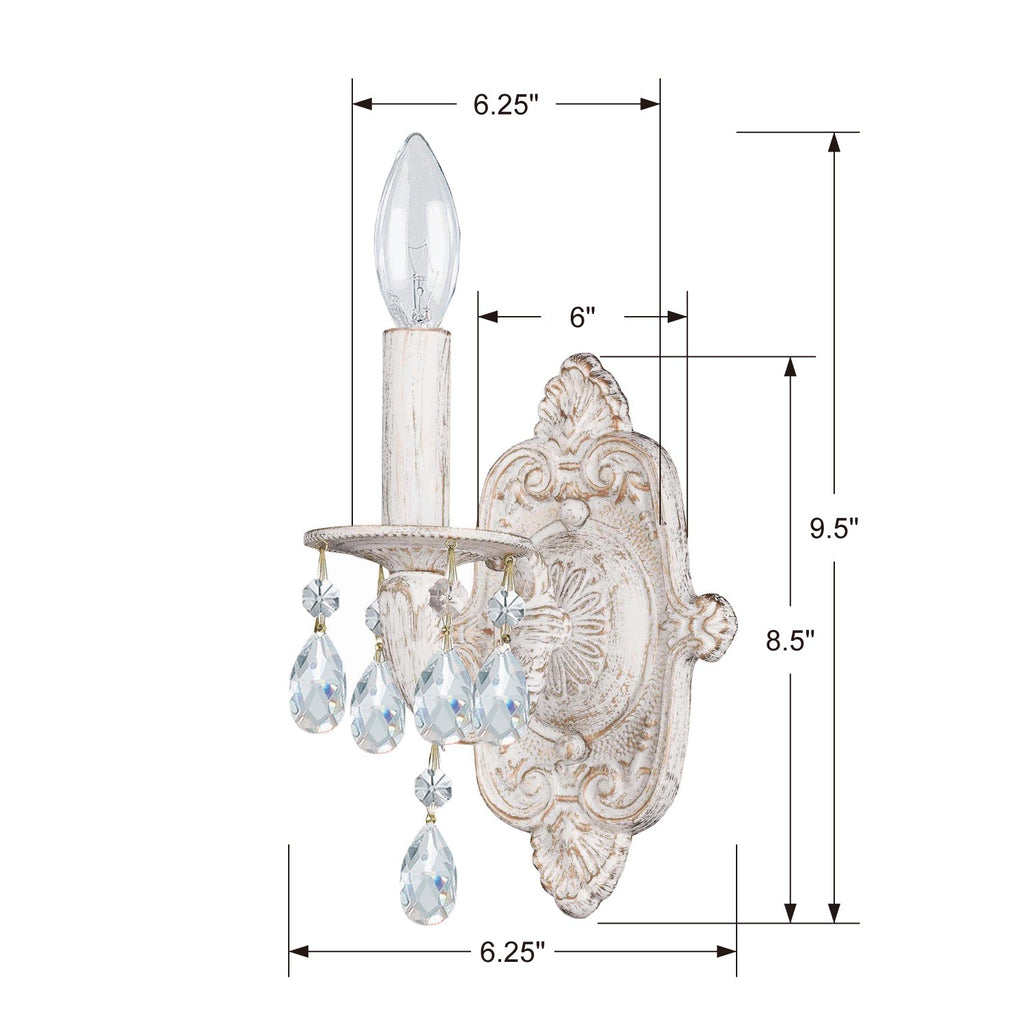 ##Antique Hardware## Paris Market 1 Light Clear Crystal Antique White Sconce