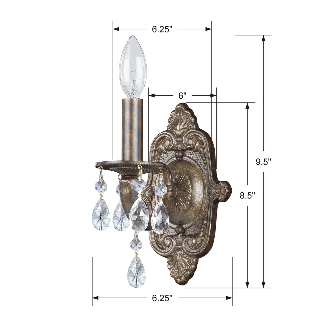 ##Antique Hardware## Paris Market 1 Light Spectra Crystal Venetian Bronze Sconce