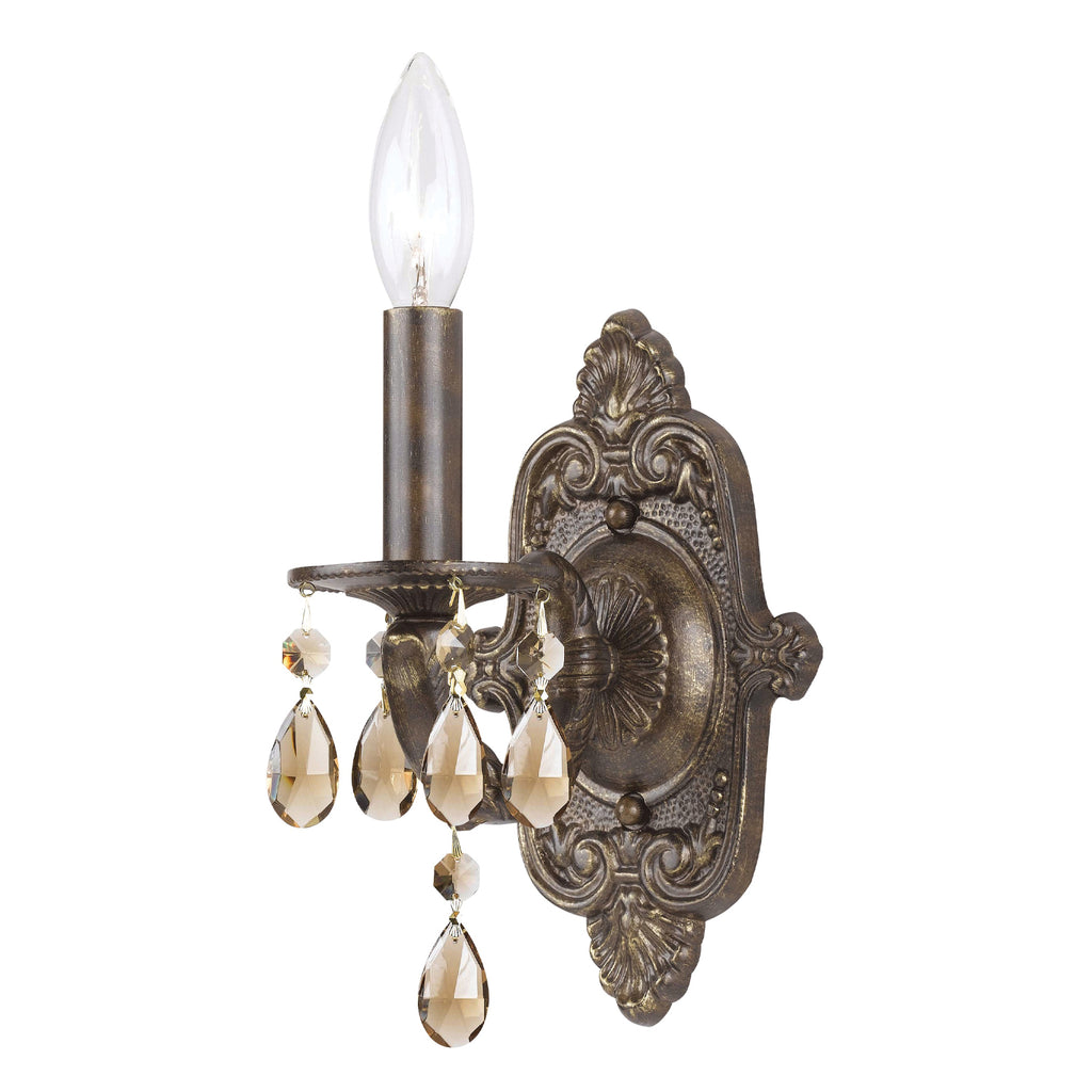 ##Antique Hardware## Paris Market 1 Light Rose Crystal Antique White Sconce