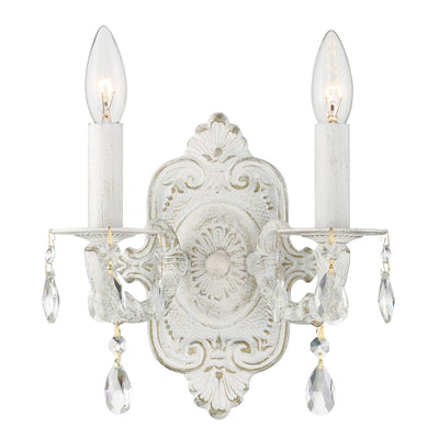 ##Antique Hardware## Paris Market 2 Light Clear Crystal Antique White Sconce