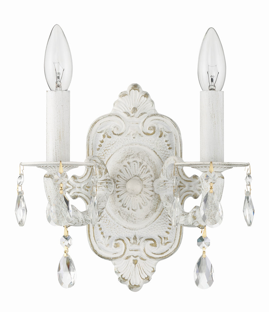 ##Antique Hardware## Paris Market 2 Light Clear Crystal Antique White Sconce