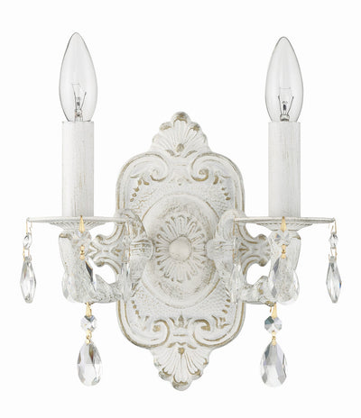 ##Antique Hardware## Paris Market 2 Light Clear Crystal Antique White Sconce